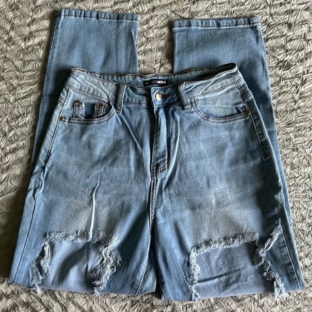 Fashion Nova Light Blue Ripped Jeans